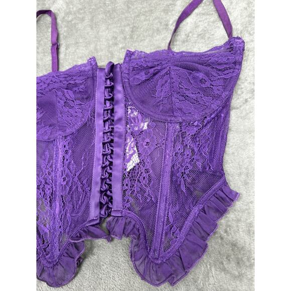 NWT Guizio Aleia Ruffle Lace Corset Top Amethyst Purple Medium Romantic Sheer - Picture 6 of 10